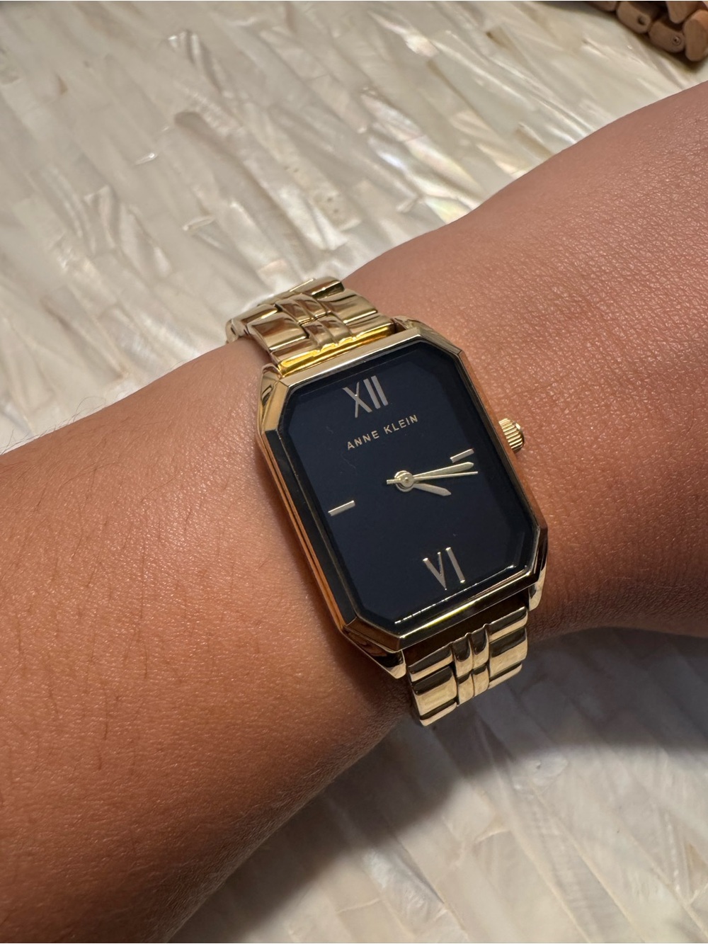 Anne Klein Gold and Black Rectangular Dial Bracelet Watch